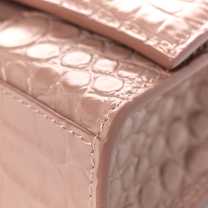 Balenciaga Shiny Calfskin Crocodile Embossed Hourglass Chain Bag Nude Beige 8 of 14
