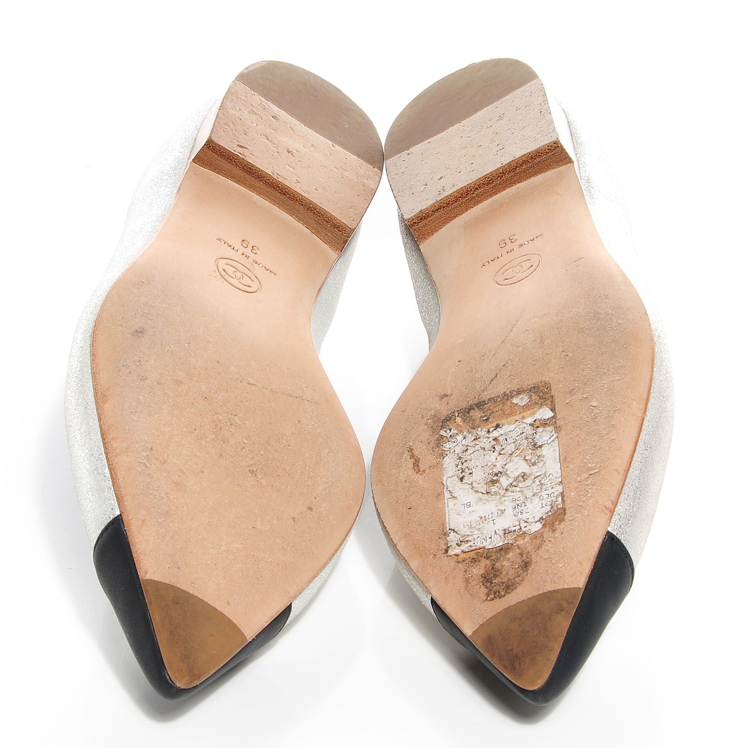 Chanel Metallic Lambskin Pointed Toe Ballerina Flats 39 Silver Black 6 of 6