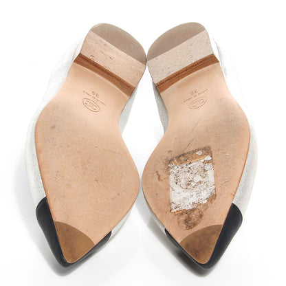 Chanel Metallic Lambskin Pointed Toe Ballerina Flats 39 Silver Black 6 of 6