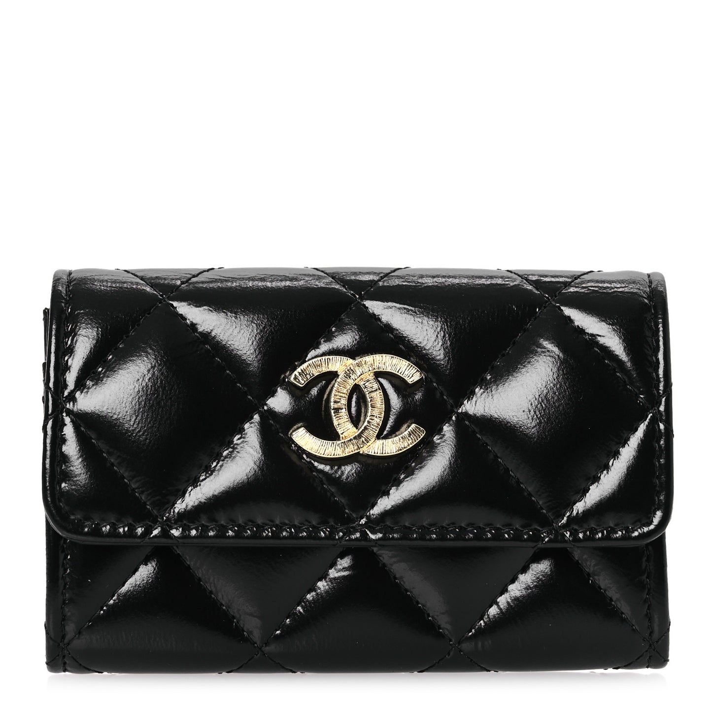 Shiny Lambskin Quilted Textured CC Card Holder Black