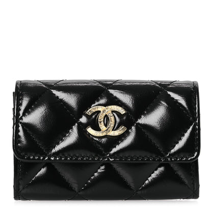 Chanel Shiny Lambskin Quilted Textured CC Card Holder Black 1 of 11