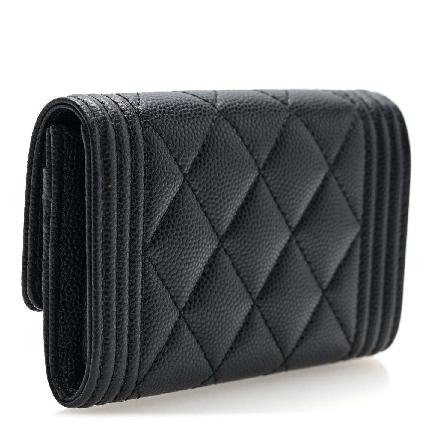 Caviar Quilted Boy Flap Card Holder Black