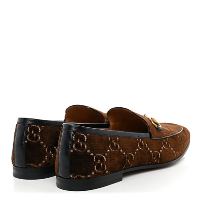 Gucci Velvet GG Monogram Goatskin Mens Horsebit Loafers 10 Brown Black 4 of 11