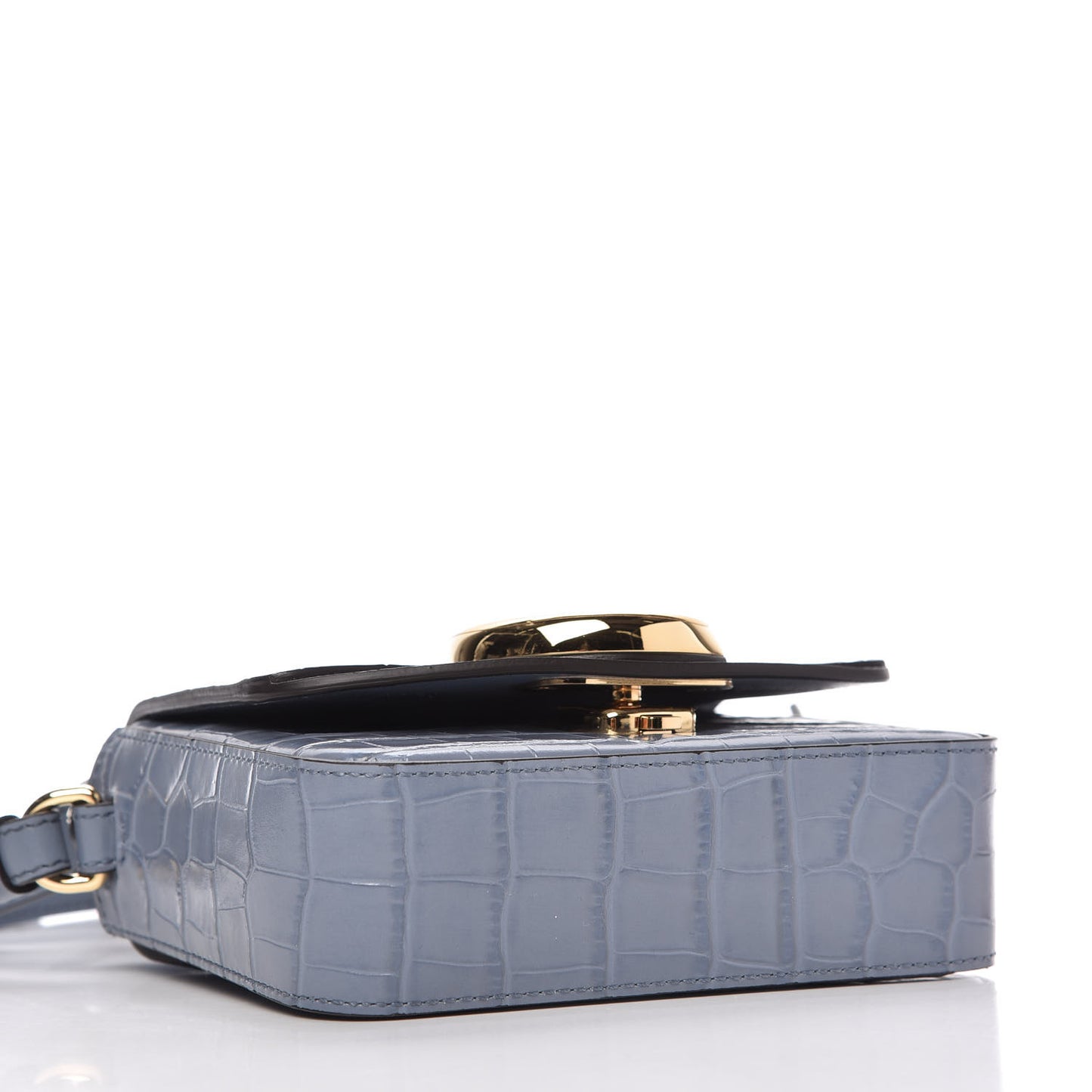 Calfskin Crocodile Embossed Mini C Double Carry Ash Blue