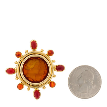 Elizabeth Locke 18K Yellow Gold Venetian Glass Mother of Pearl Carnelian Intaglio Brooch Pin 2 of 5
