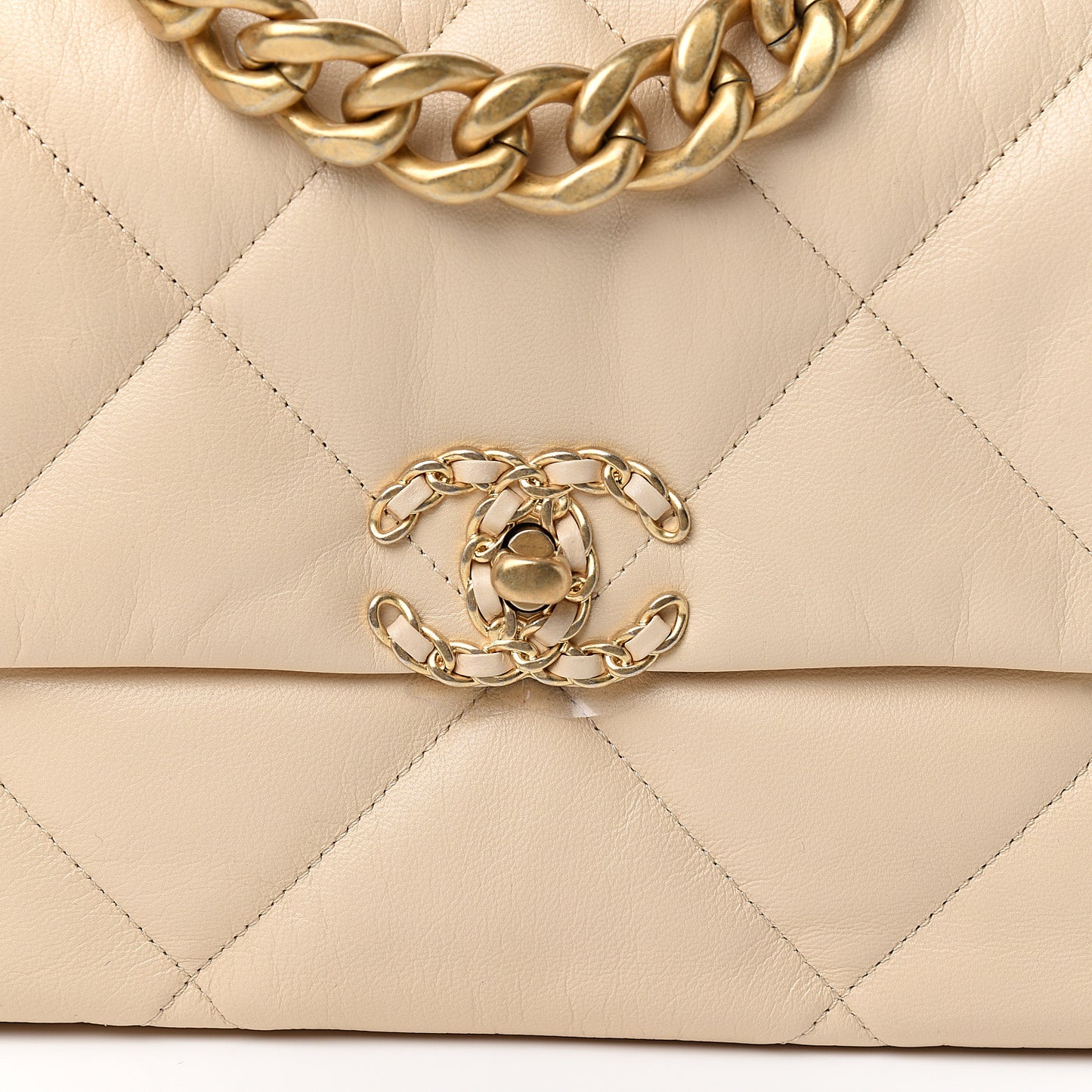 Goatskin Quilted Large 19 Flap Beige