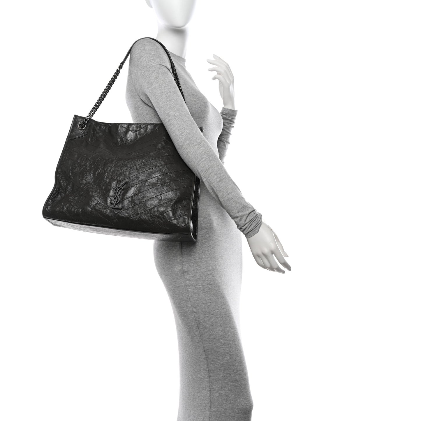 Crinkled Calfskin Matelasse Monogram Niki Shoulder Bag Storm