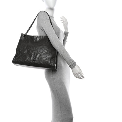 Saint Laurent Crinkled Calfskin Matelasse Monogram Niki Shoulder Bag Storm 2 of 12
