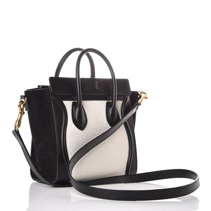 Celine Bullhide Calfskin Nubuck Bi-Color Nano Luggage Black White 3 of 11
