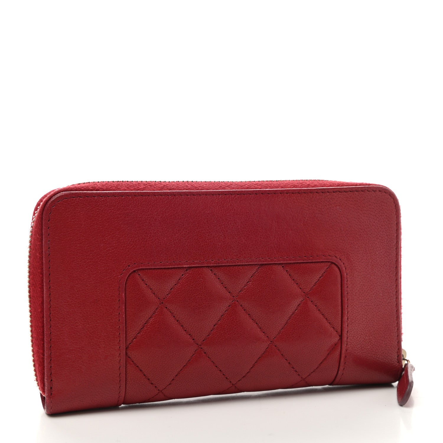 Chanel Sheepskin Quilted Mademoiselle Vintage Zip Around Wallet Red 3 of 8