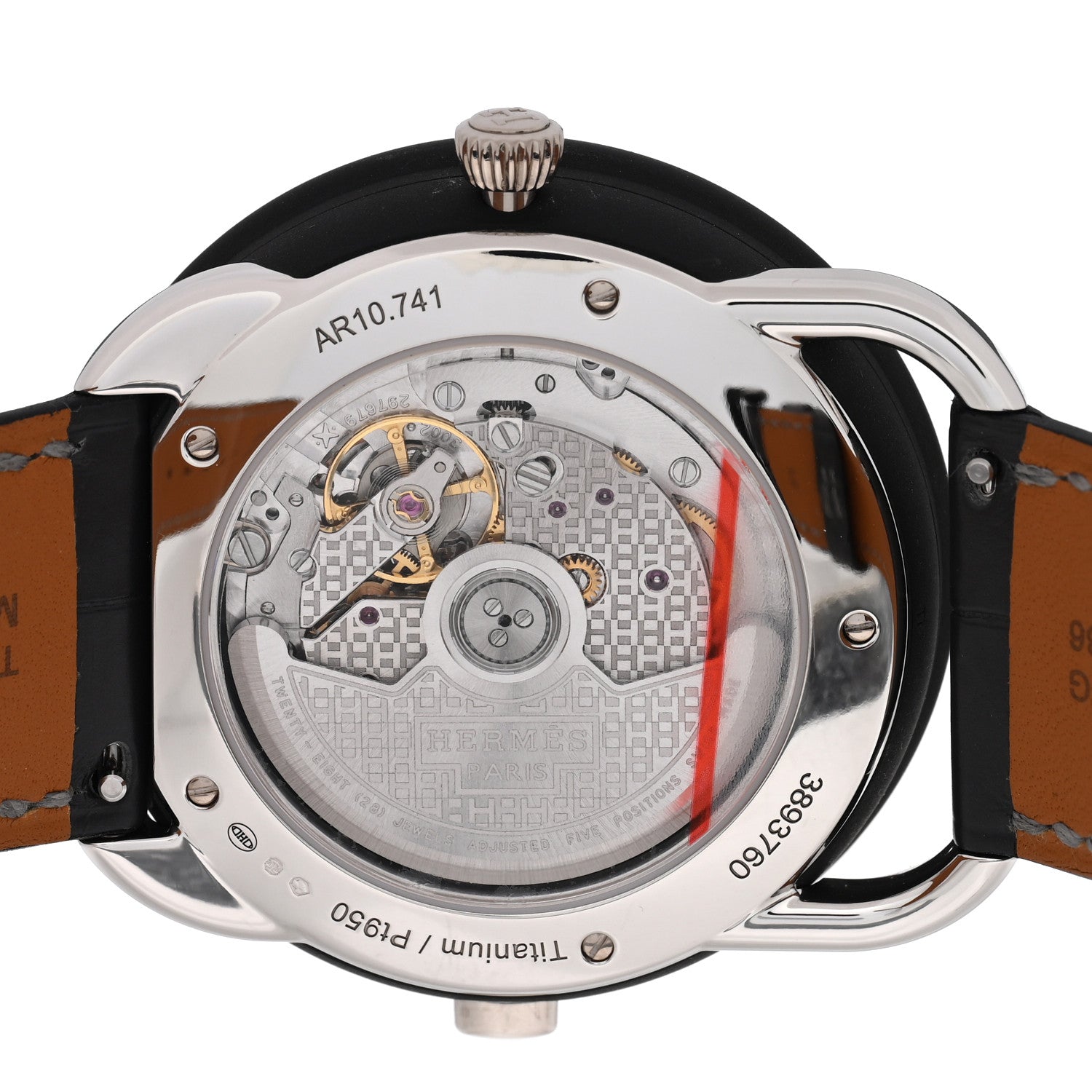 Hermes Platinum Titanium Alligator 43mm Arceau Le Temps Voyageur Automatic Watch Noir 4 of 5