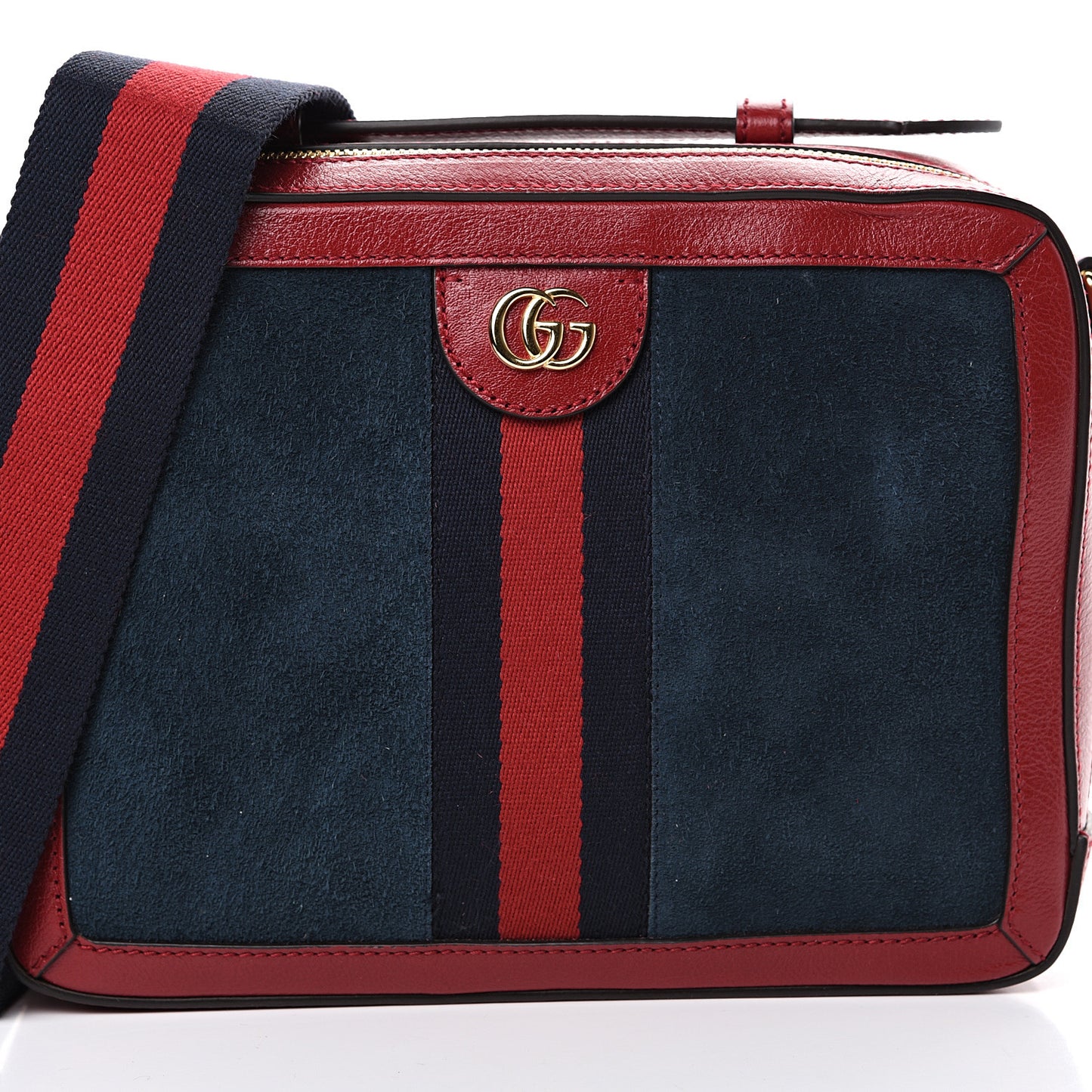 Suede Calfskin Web Small Ophidia Top Handle Shoulder Bag New Blue Romantic Cherry