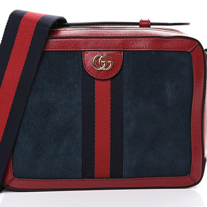 Gucci Suede Calfskin Web Small Ophidia Top Handle Shoulder Bag New Blue Romantic Cherry 7 of 12