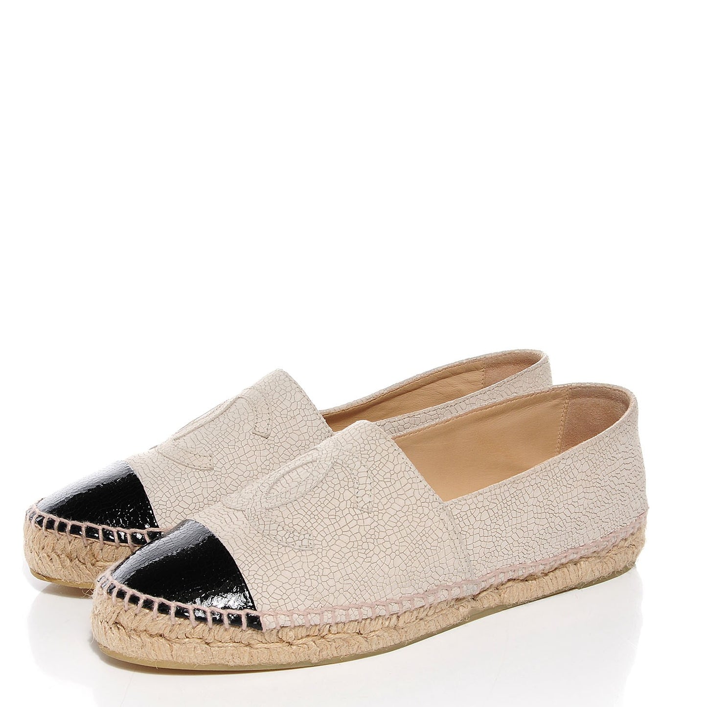 Crackled Leather Espadrilles 41 Beige Black
