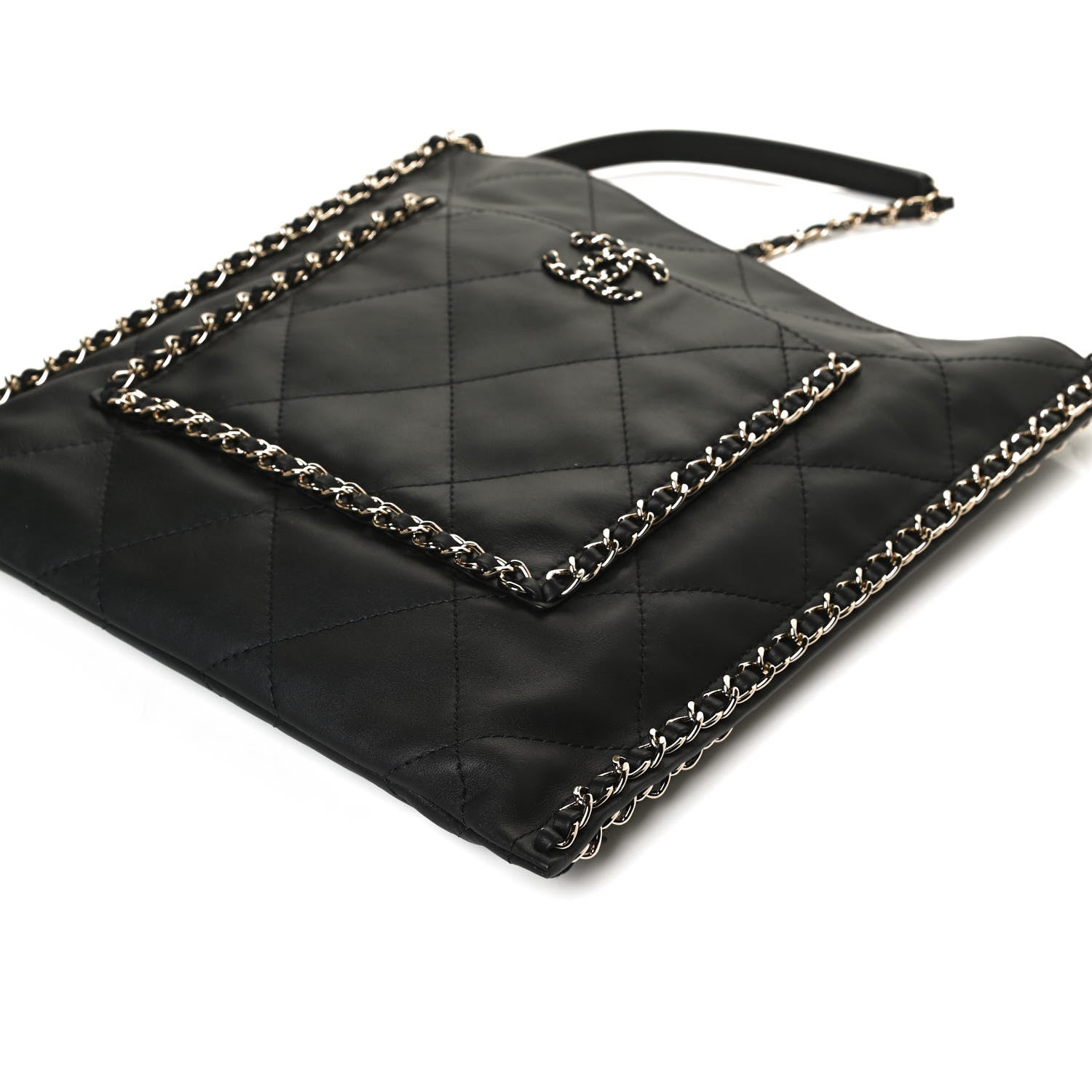 Chanel Calfskin Quilted Chain Flat Tote Black 12 of 12