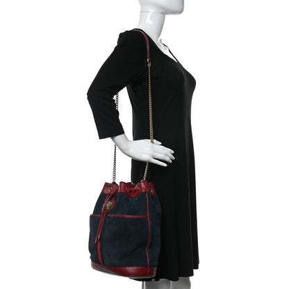 Gucci Suede Calfskin Web Medium Rajah Bucket Bag New Blue Romantic Cherry 2 of 15