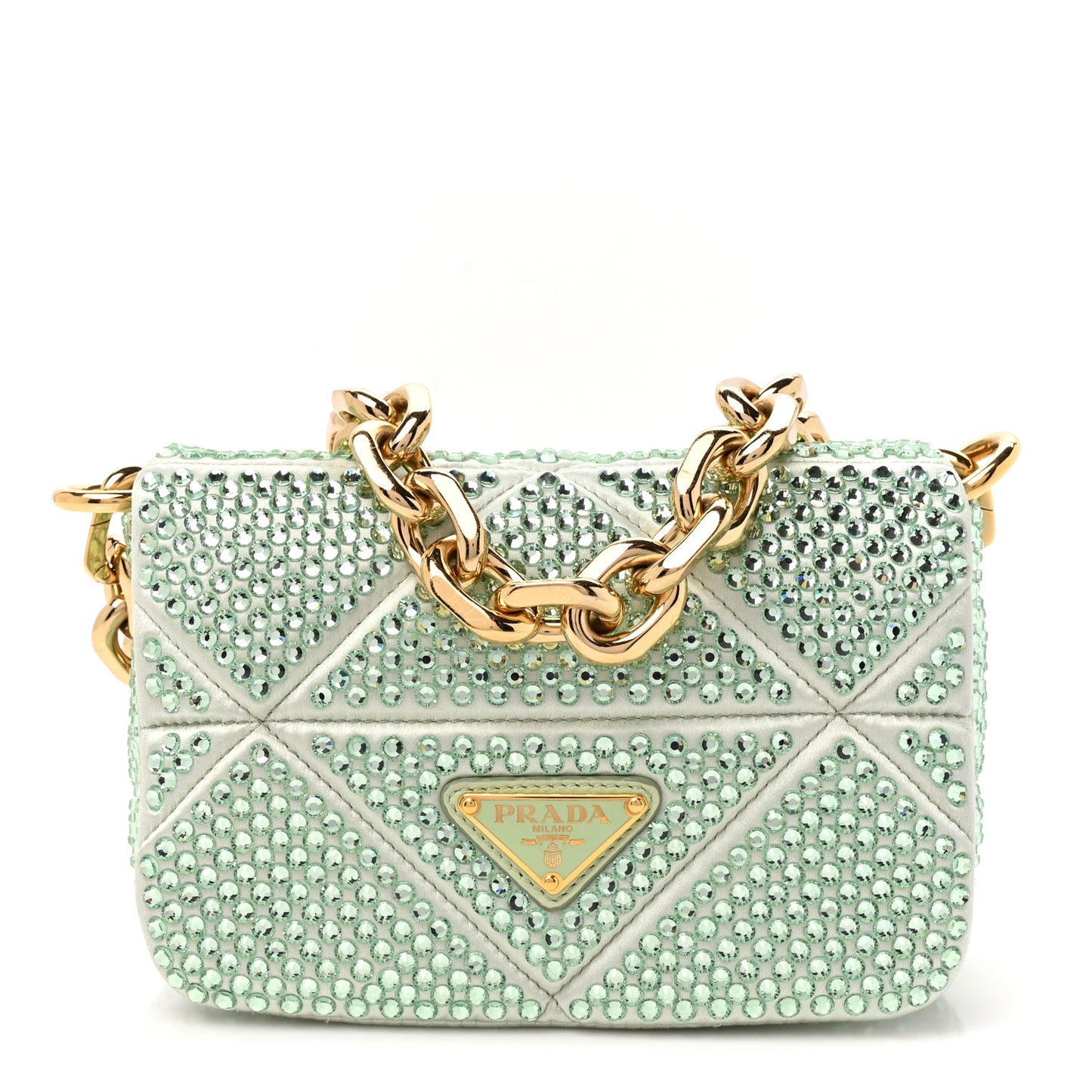 Satin Crystal Mini Bag With Chain Acqua