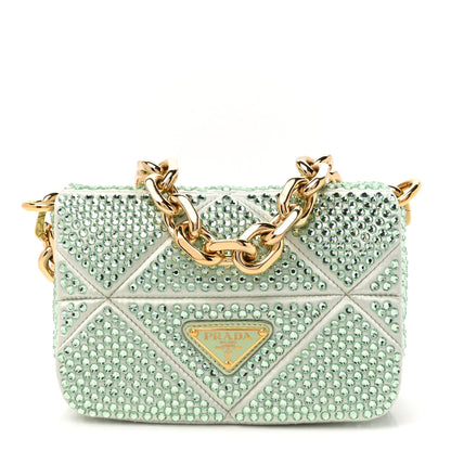 Prada Satin Crystal Mini Bag With Chain Acqua 1 of 9