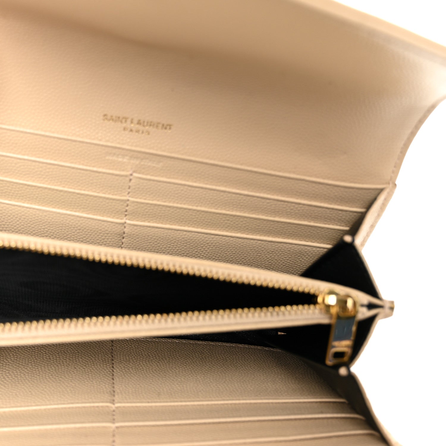 Saint Laurent Grain De Poudre Matelasse Chevron Monogram Flap Wallet Dark Beige 4 of 9