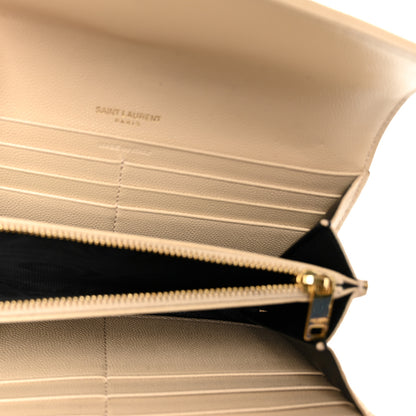 Saint Laurent Grain De Poudre Matelasse Chevron Monogram Flap Wallet Dark Beige 4 of 9