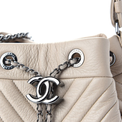 Chanel Deerskin Chevron Small CC Chain Bucket Bag Beige 7 of 8