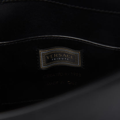 Versace Nappa Crystal Embroidered Alphabet Icon Flap Black 8 of 9