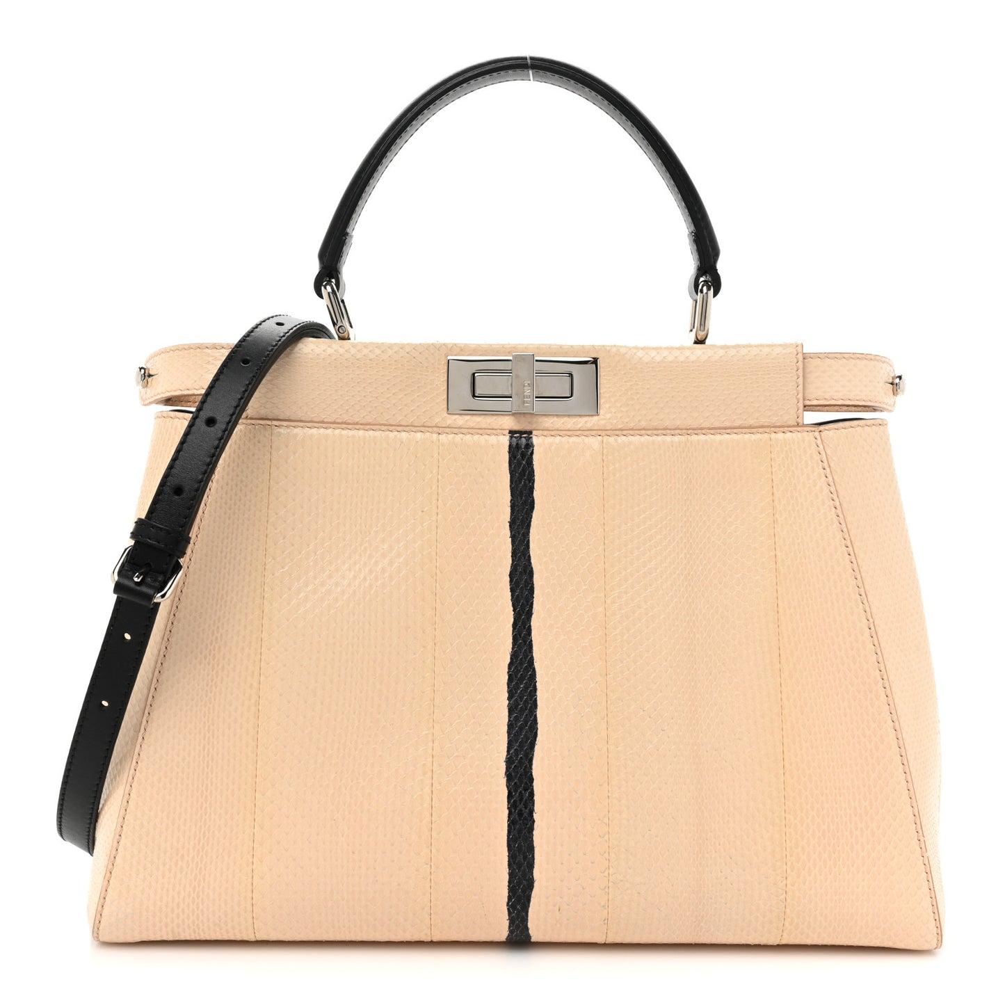 Water Snakeskin Nappa Medium Peekaboo Iconic Satchel Beige Black