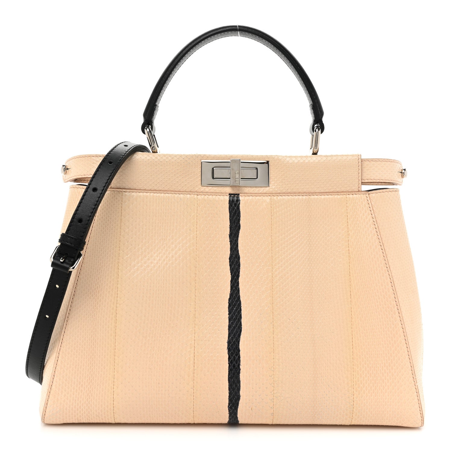 Fendi Water Snakeskin Nappa Medium Peekaboo Iconic Satchel Beige Black 1 of 21
