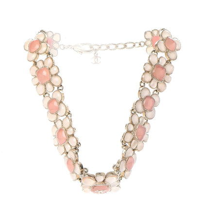 Chanel Gripoix Poured Glass CC Korean Blossom Choker Necklace Gold Pink White 6 of 9
