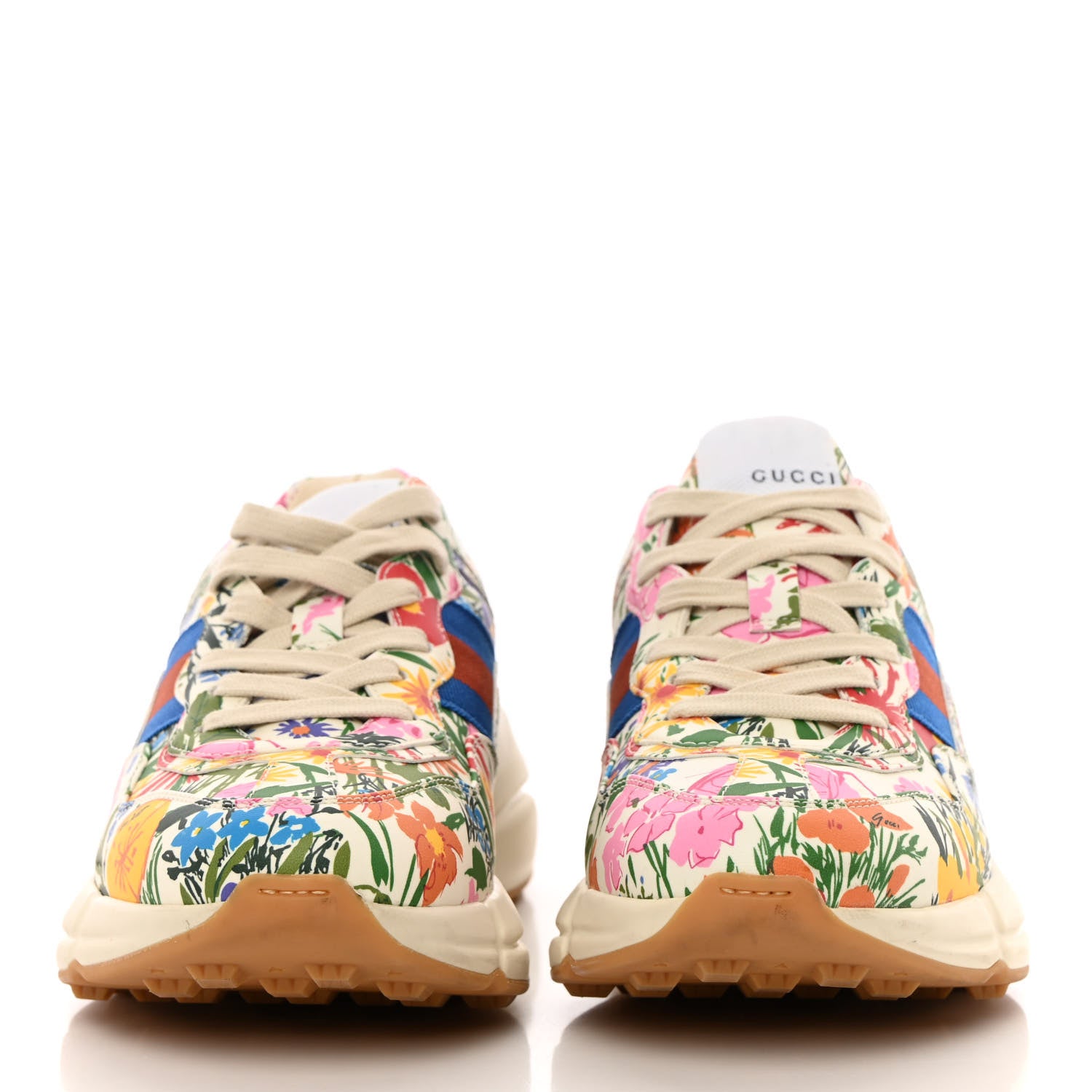 Gucci X KEN SCOTT Calfskin Floral Infinity Womens Rhyton Sneakers Mystic White 37.5 Ivory Pink Mystic White 2 of 13