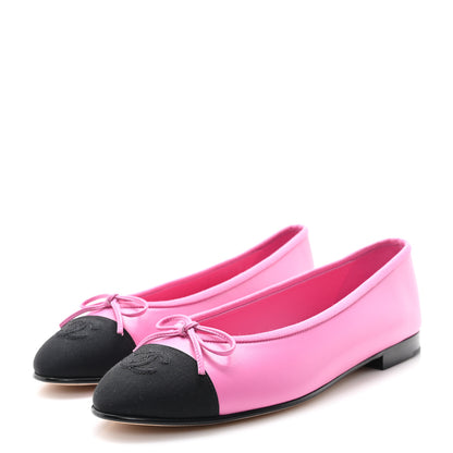 Chanel Calfskin Grosgrain Cap Toe CC Ballerina Flats 38 Pink Black 4 of 10