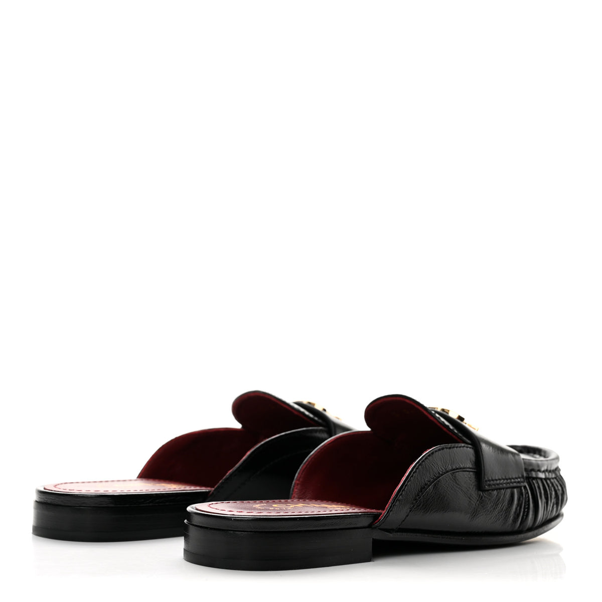 Shiny Crumpled Lambskin CC Mules 36 Black