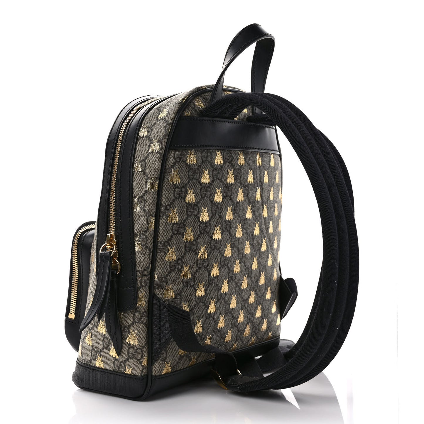 GG Supreme Monogram Bees Print Small Day Backpack Beige Oro Black
