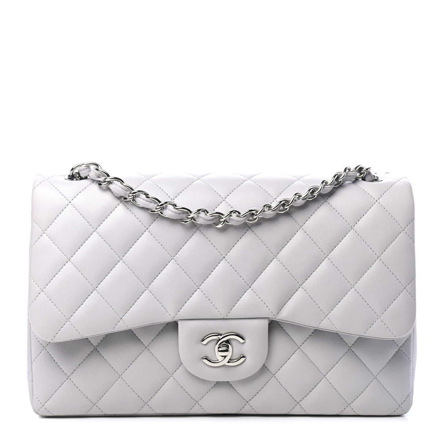 Lambskin Quilted Jumbo Double Flap Grey