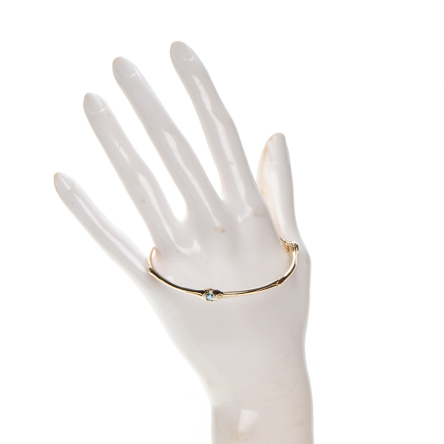 18K Yellow Gold Blue Topaz Slim Bamboo Batu Bangle