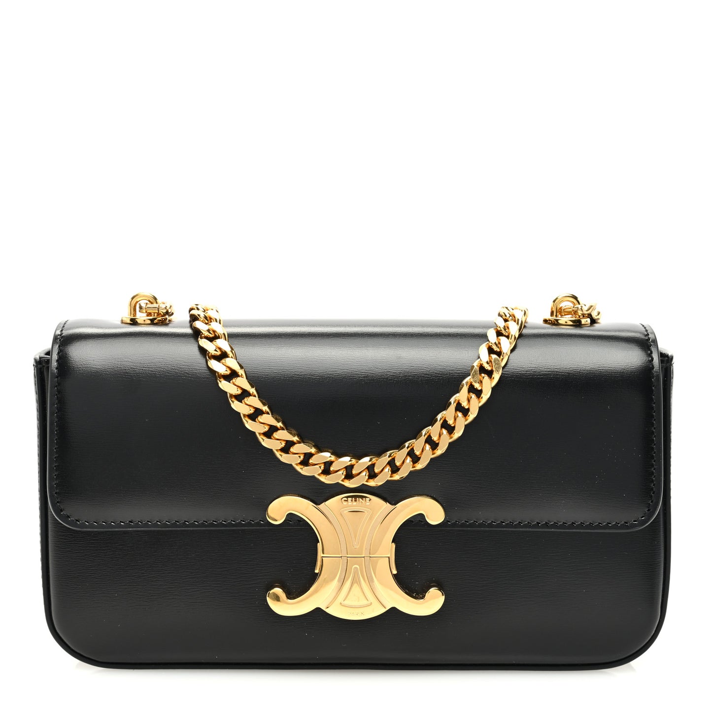 Shiny Calfskin Triomphe Chain Shoulder Bag Black