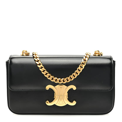 Celine Shiny Calfskin Triomphe Chain Shoulder Bag Black 1 of 9