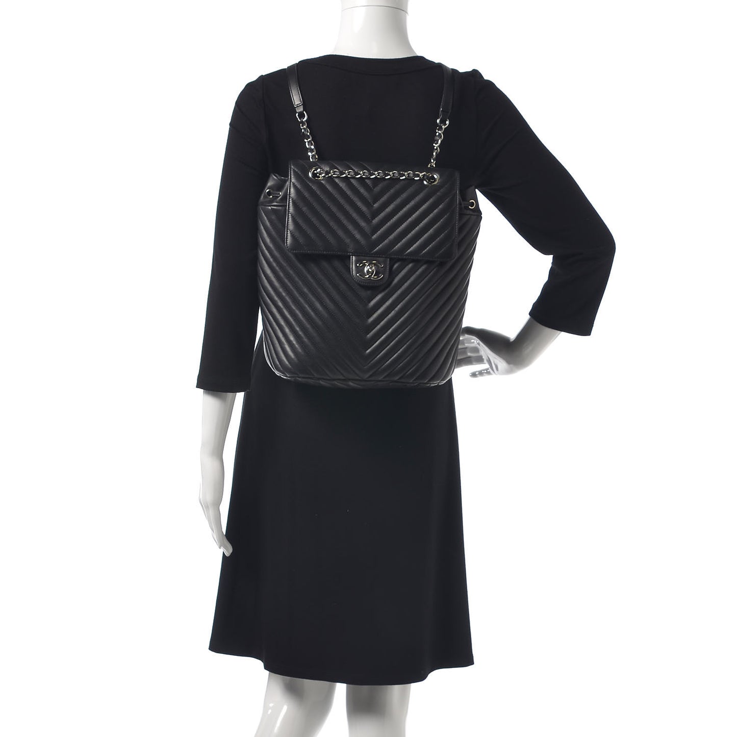 Calfskin Chevron Quilted Large Urban Spirit Backpack Black