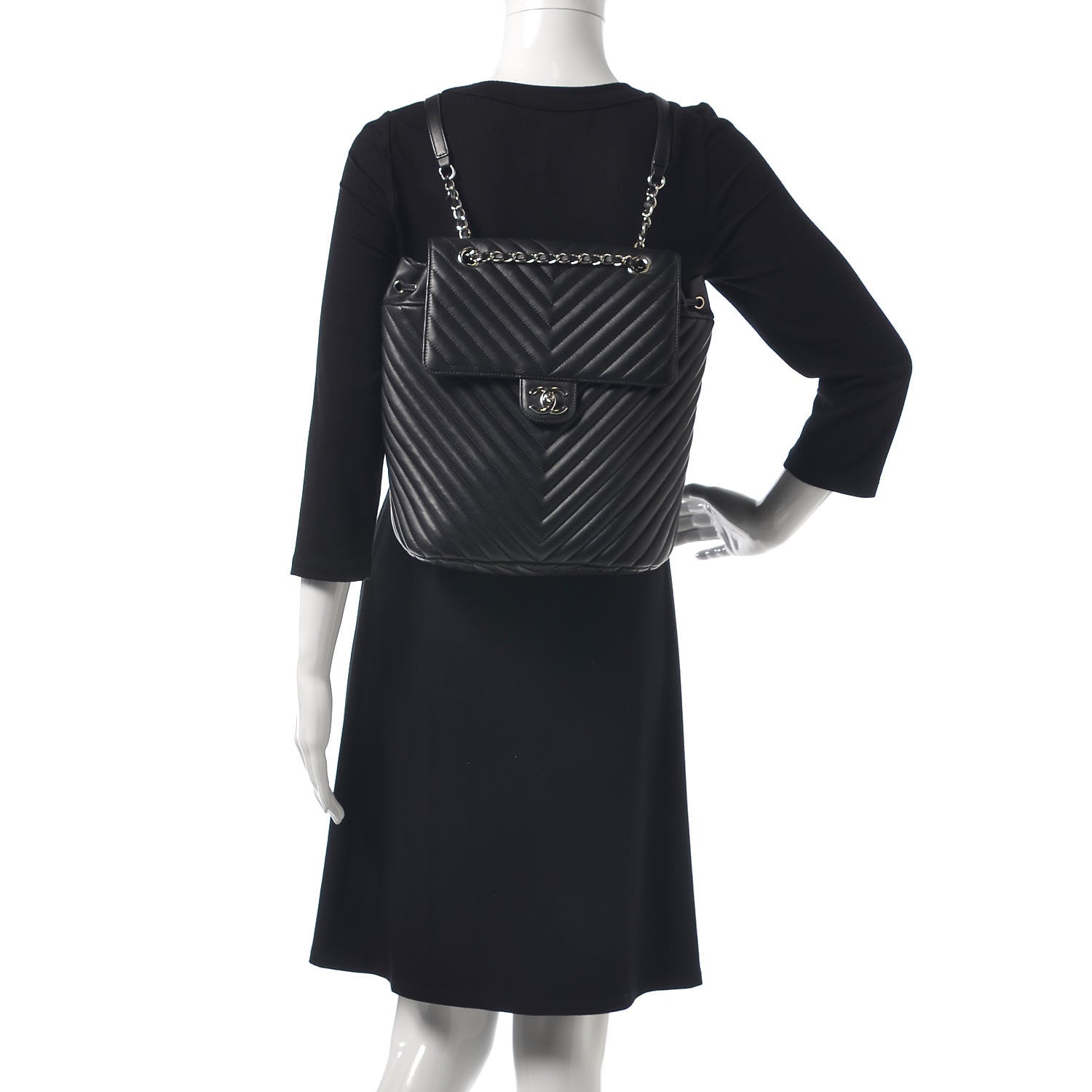 Chanel Calfskin Chevron Quilted Large Urban Spirit Backpack Black 2 of 13