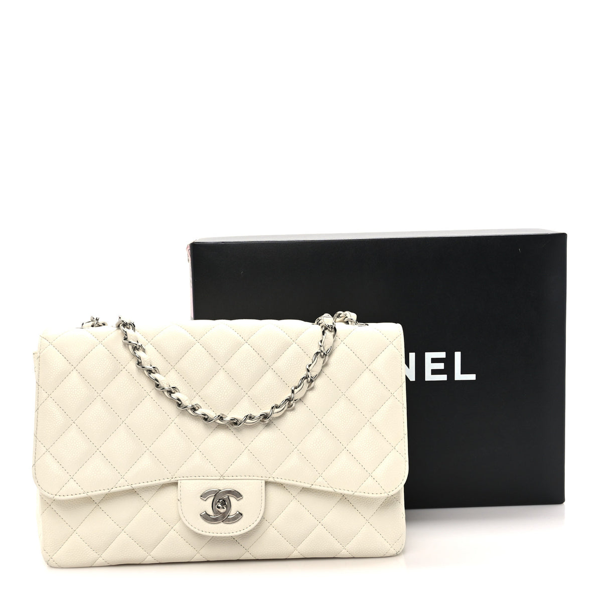 Caviar Quilted Jumbo Single Flap White