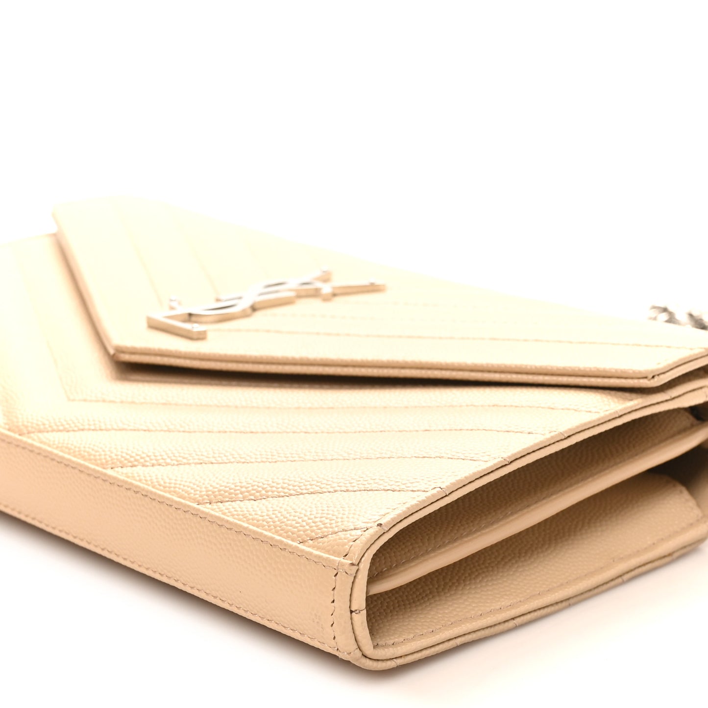 Grain De Poudre Matelasse Chevron Monogram Chain Wallet Nude Powder