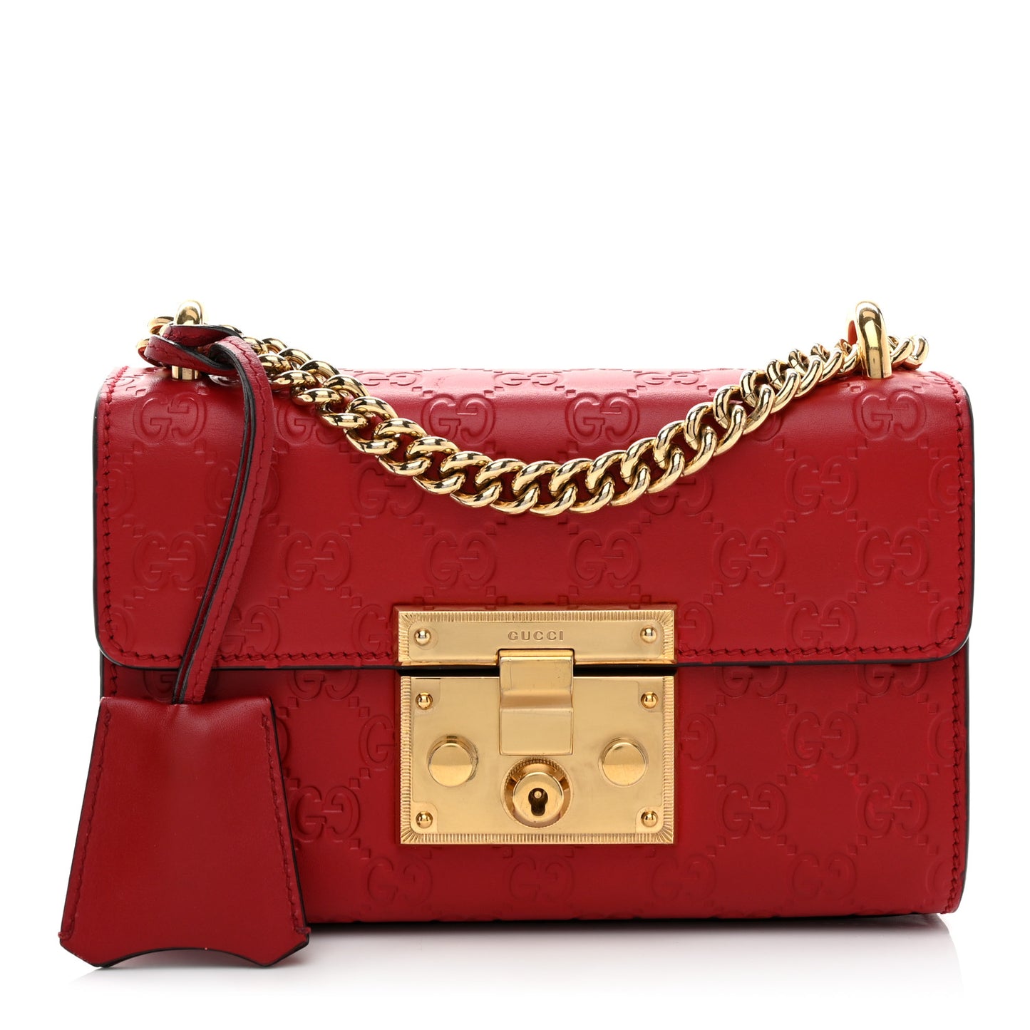 Guccissima Small Padlock Shoulder Bag Hibiscus Red