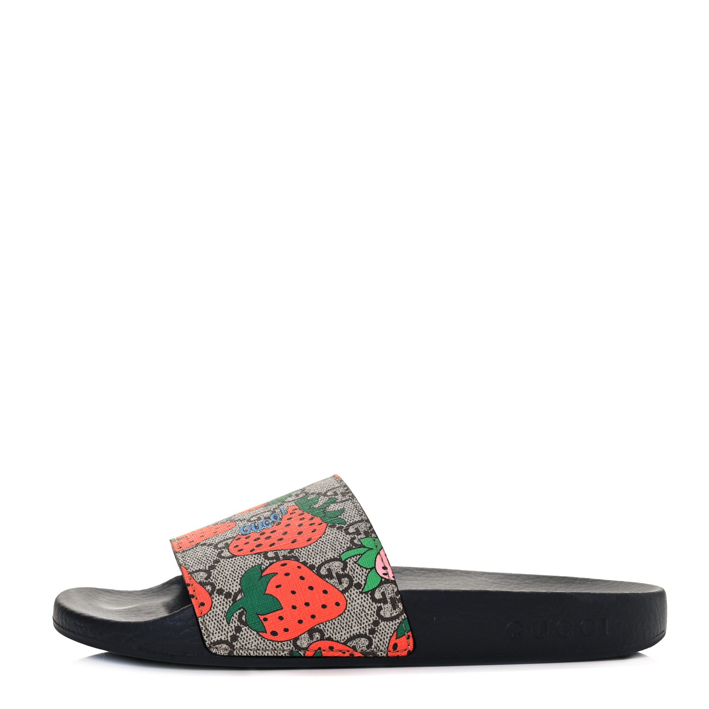 GG Supreme Monogram Strawberry Slide Sandals 37 Beige Multicolor