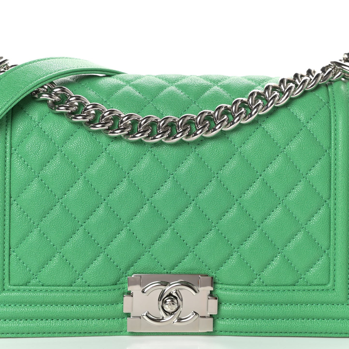 Caviar Quilted Medium Boy Flap Green