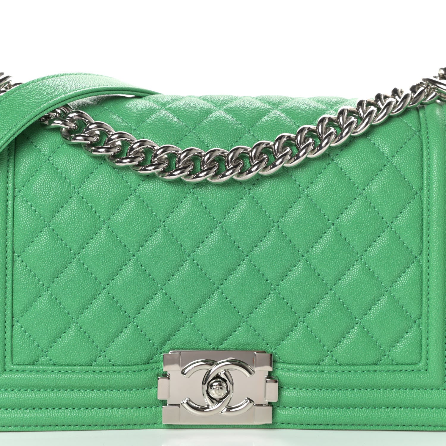 Chanel Caviar Quilted Medium Boy Flap Green 9 of 11