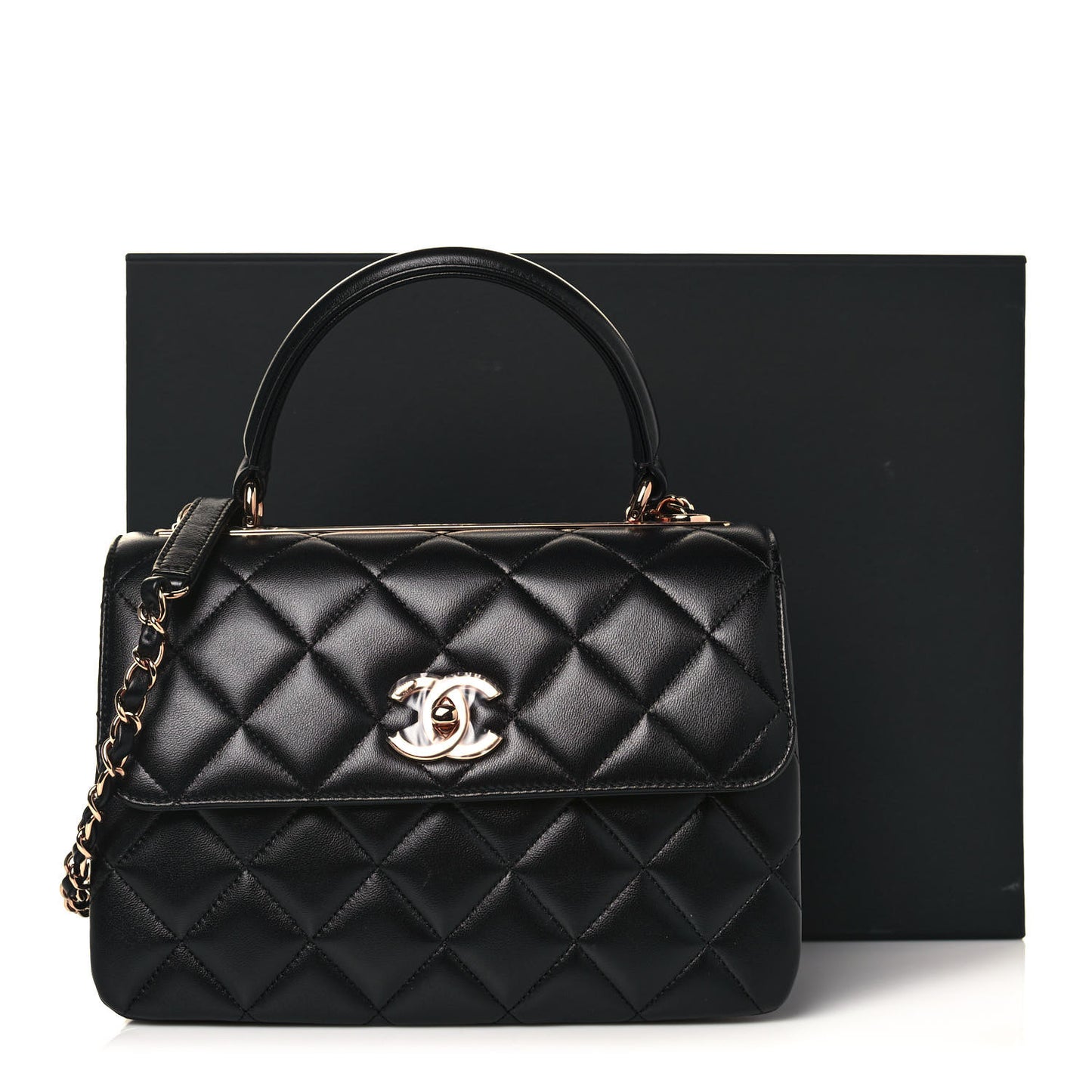 Lambskin Quilted Small Trendy CC Dual Handle Flap Bag Black