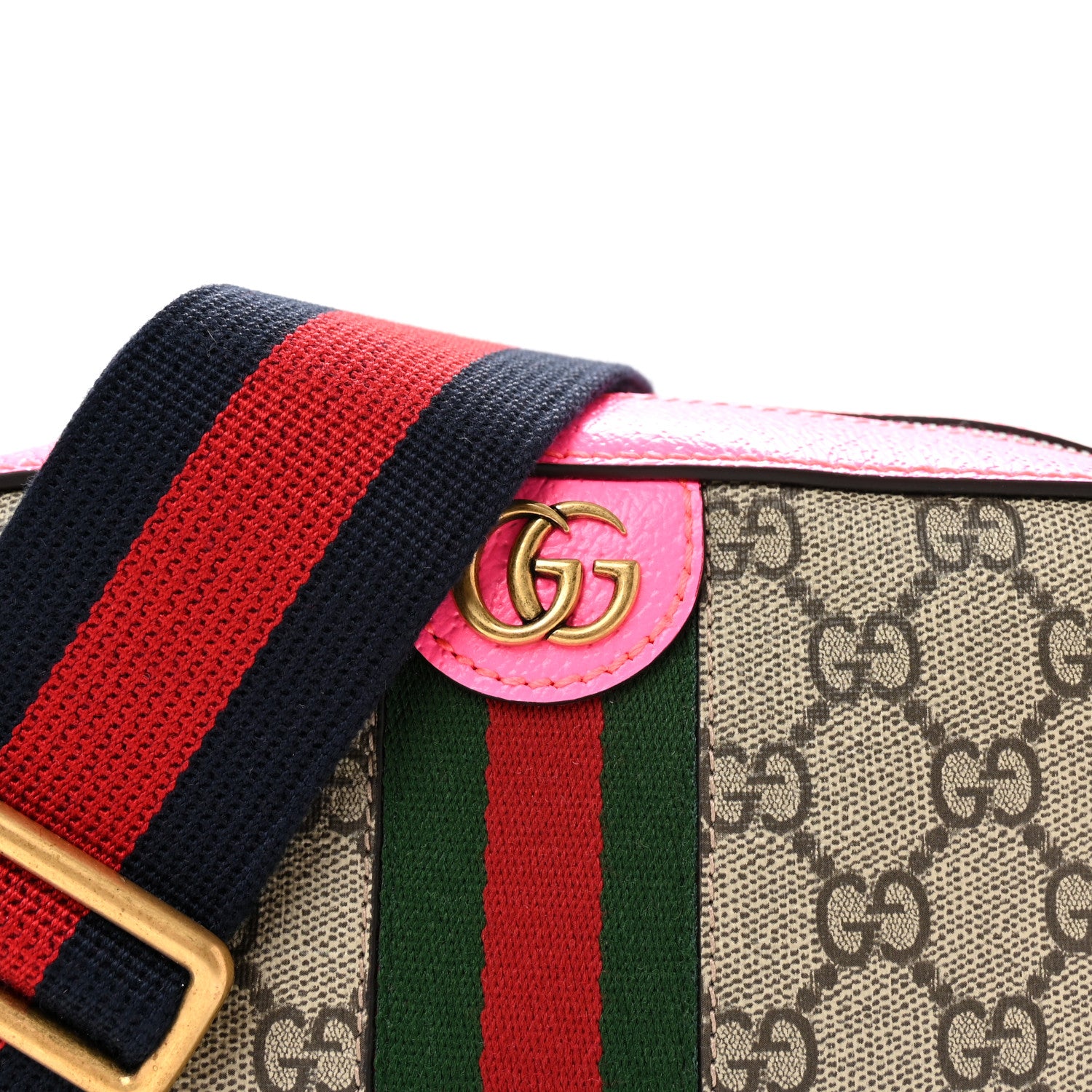 Gucci GG Supreme Monogram Textured Dollar Calfskin Web Ophidia Small Crossbody Bag Beige Ebony Fuchsia 8 of 10