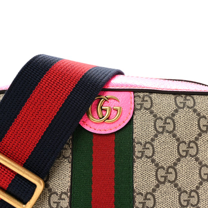 Gucci GG Supreme Monogram Textured Dollar Calfskin Web Ophidia Small Crossbody Bag Beige Ebony Fuchsia 8 of 10