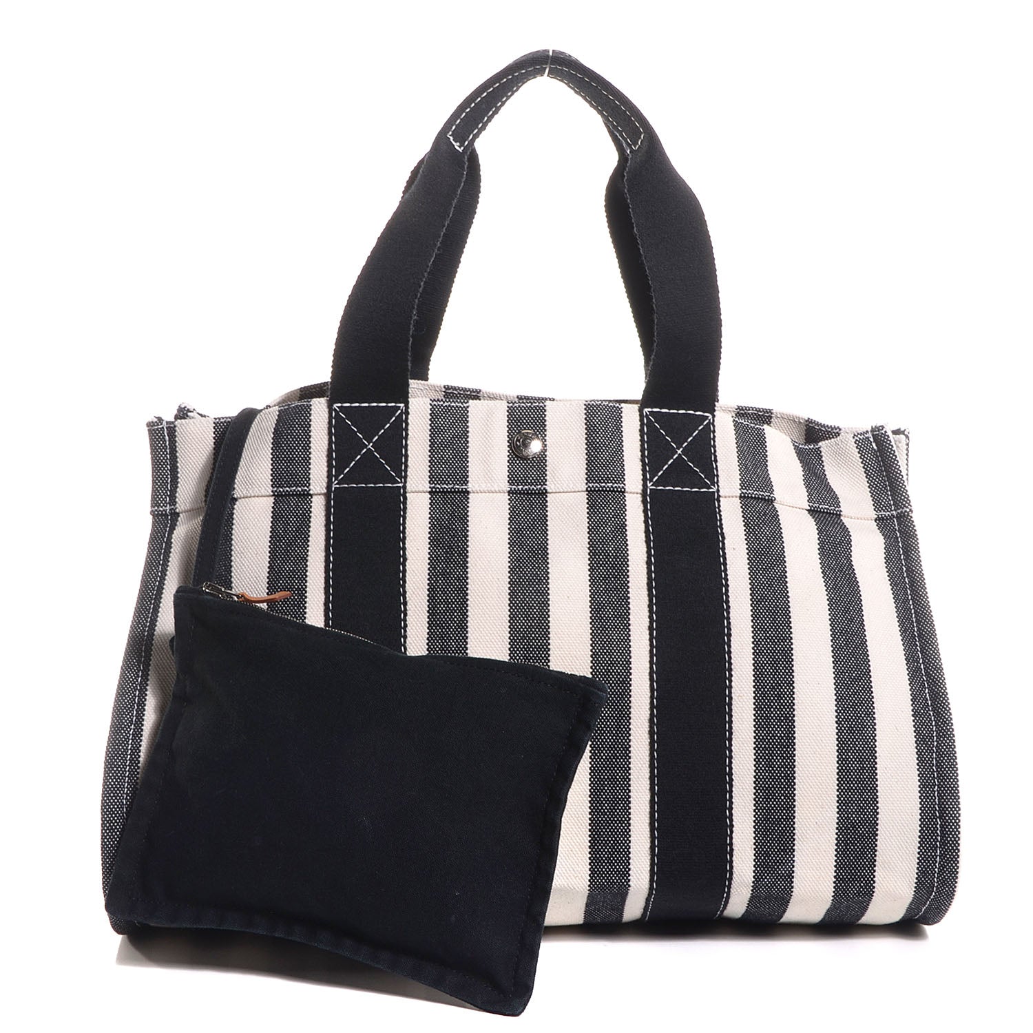 Hermes Canvas Striped Cannes MM Beach Tote Blanc Black White 5 of 13