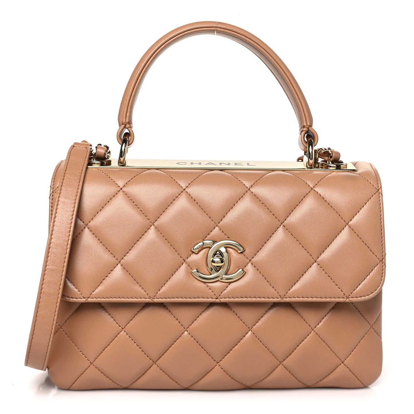 Lambskin Quilted Small Trendy CC Dual Handle Flap Bag Camel